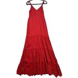Womens Festival Tiered Maxi Dress Sleeveless Size S Red Solid